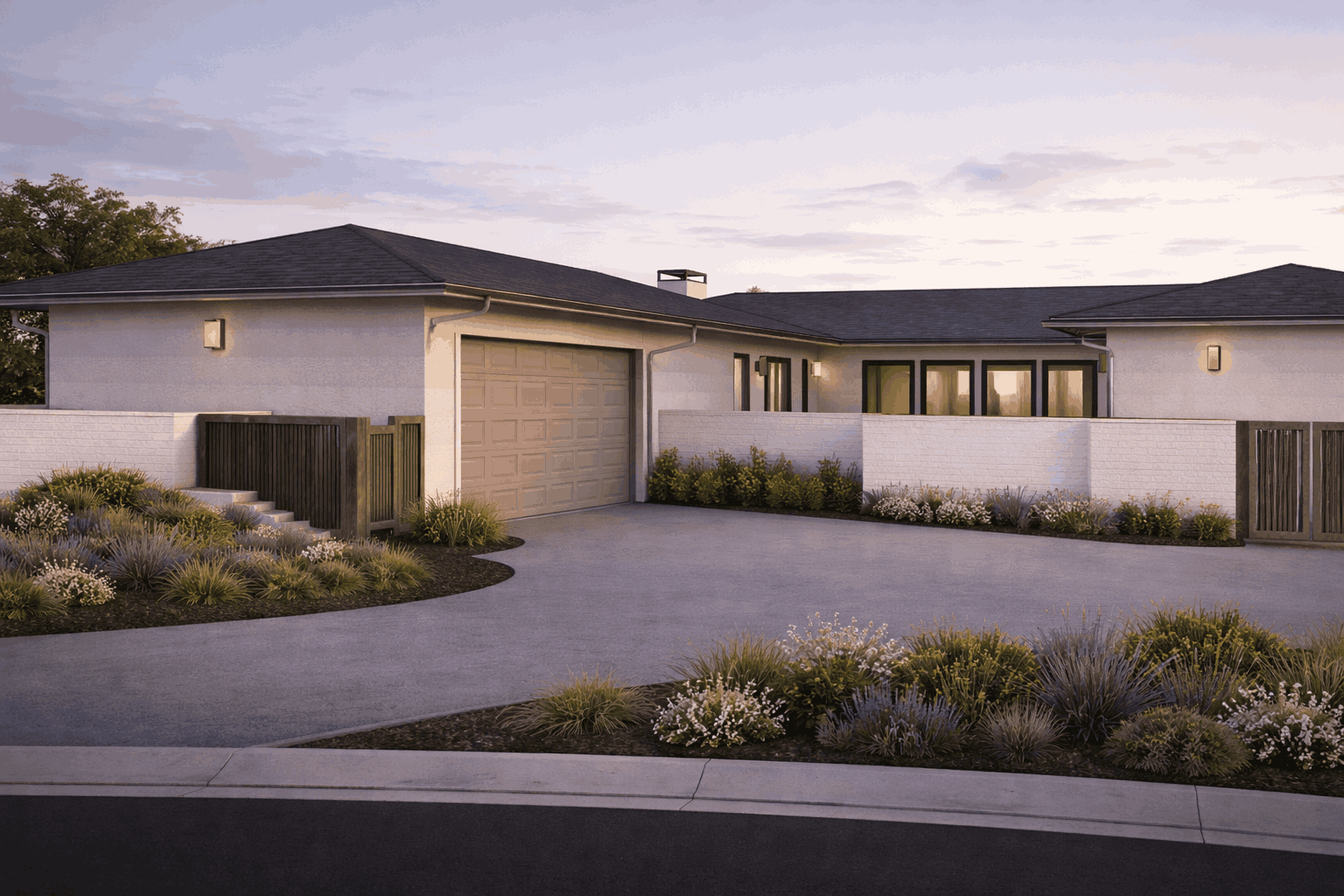 Modern suburban home at twilight