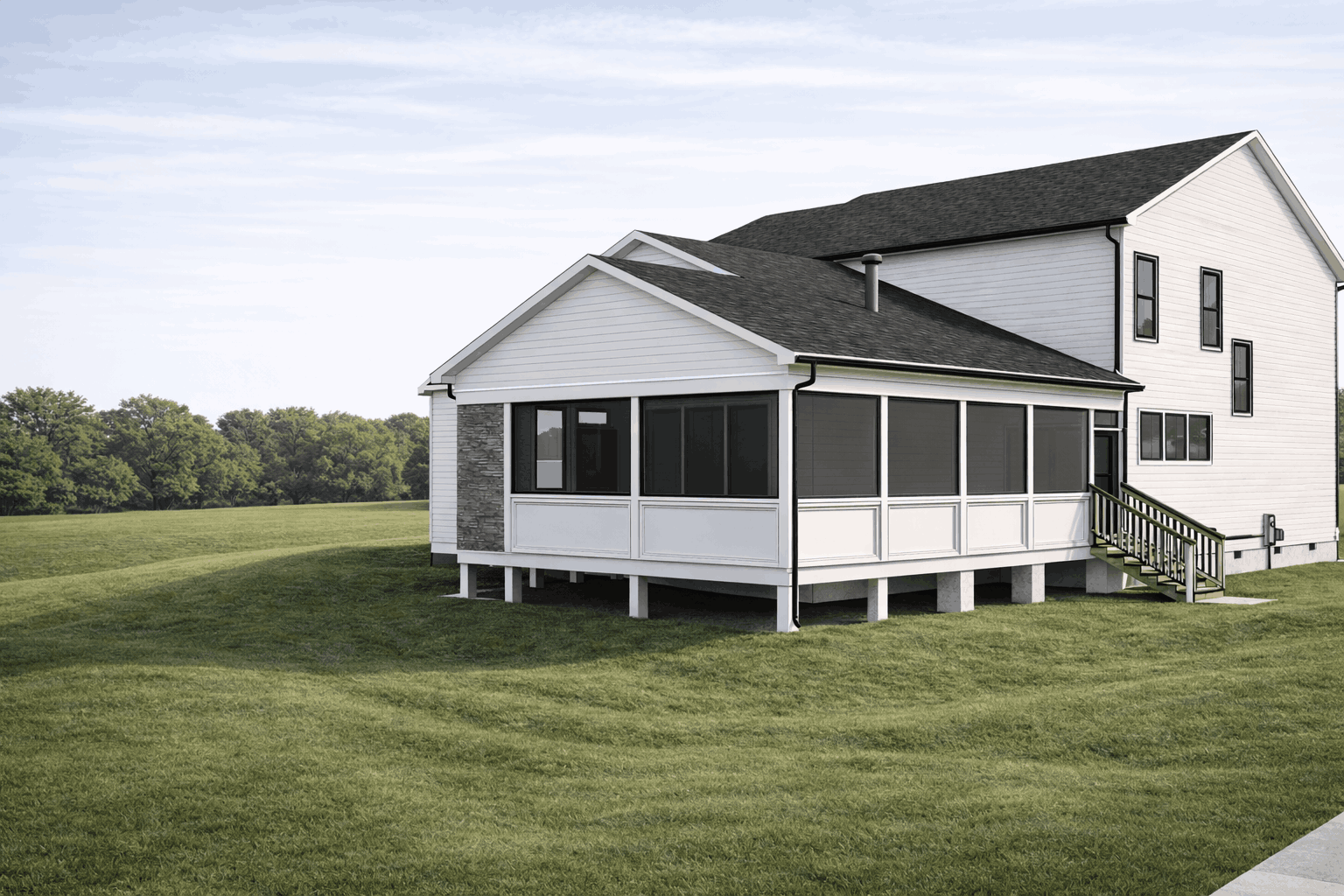 Suburban home with screened porch