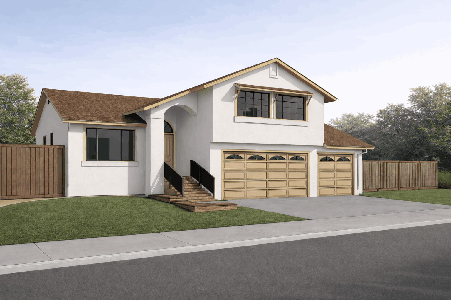 Suburban house with garage and lawn