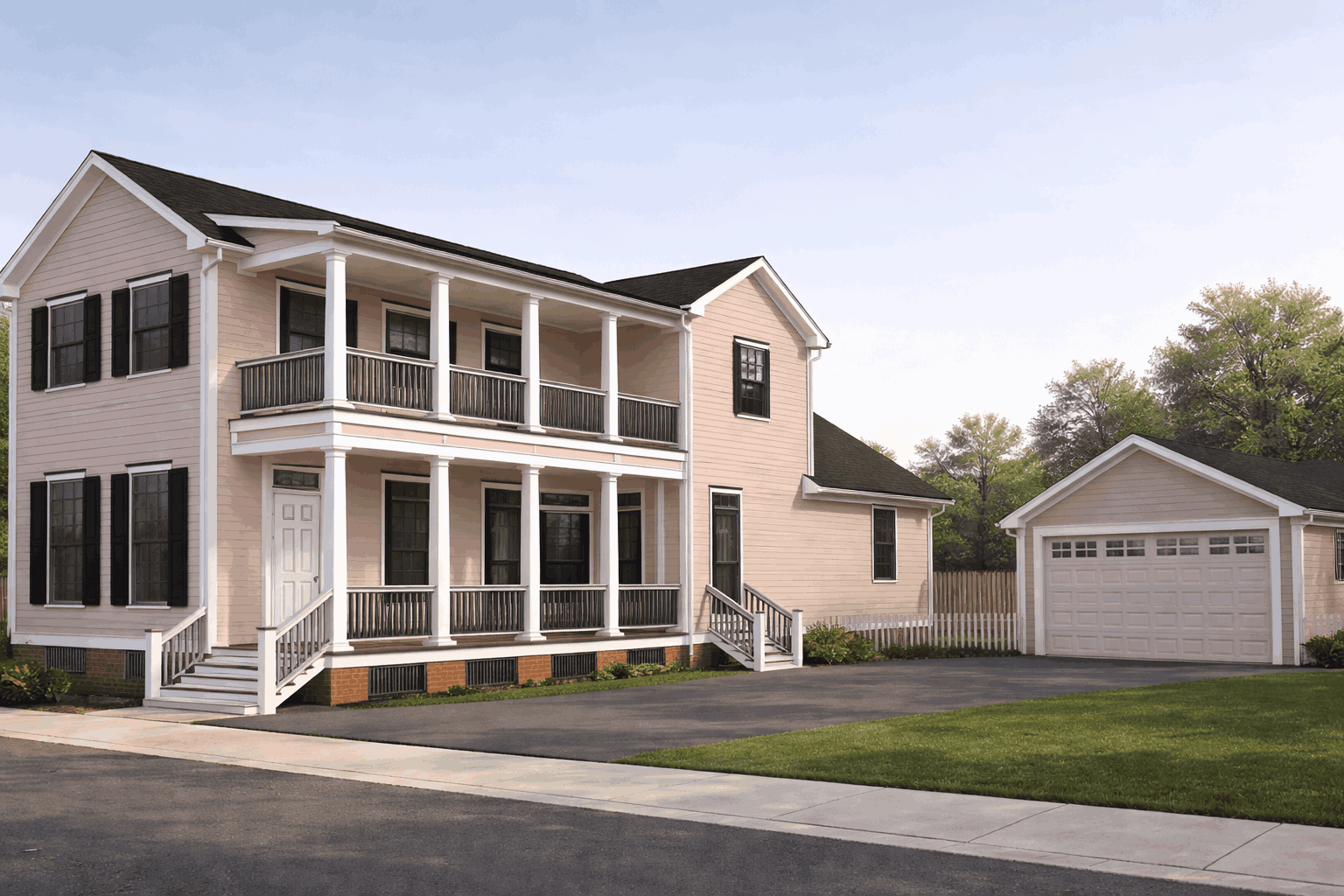 Traditional pink American home exterior