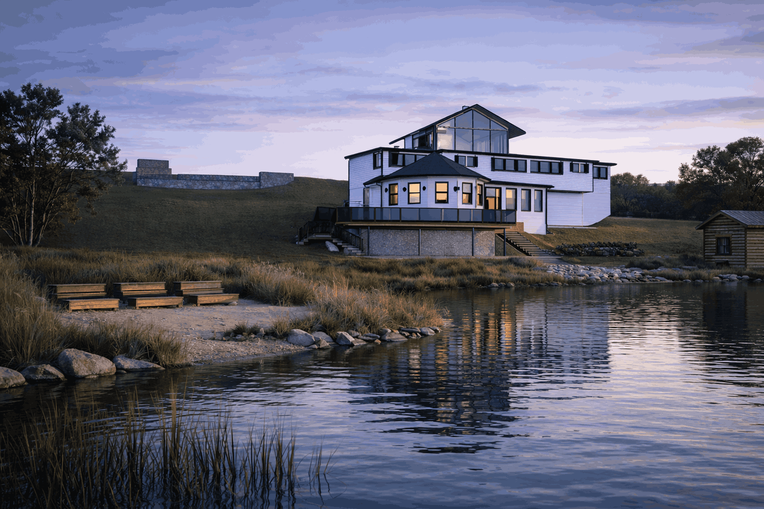 Twilight at the lakeside home